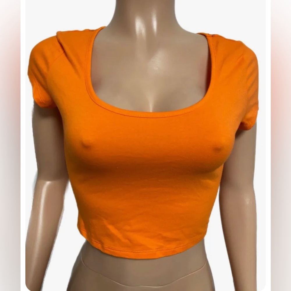 Y2K style orange lace back detail crop top M fitted stretchy party beach